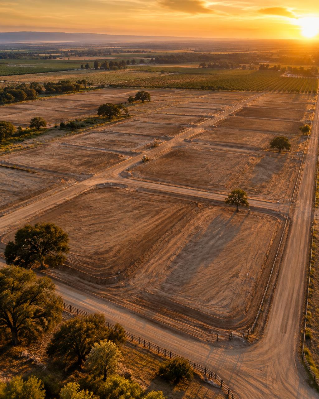 Meadow Creek Lots, aerial view of graded ranch land